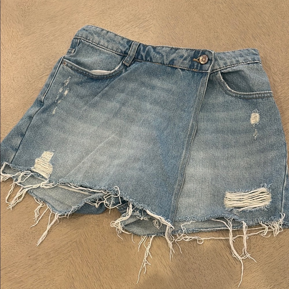 Zara denim distressed wrap skirt size SM